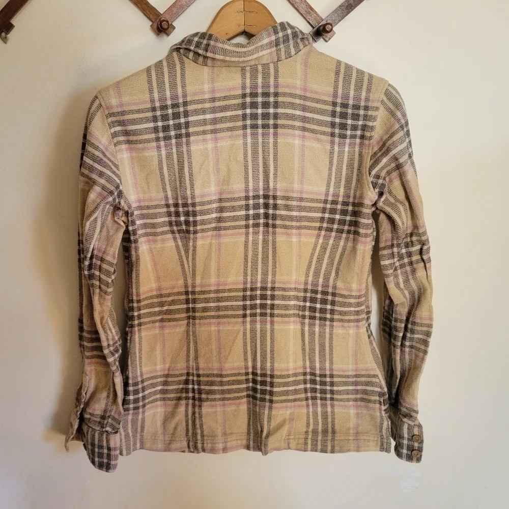Patagonia Plaid Flannel Long Sleeve Button Down Cream Tan Organic Cotton XS 2 - Picture 7 of 8
